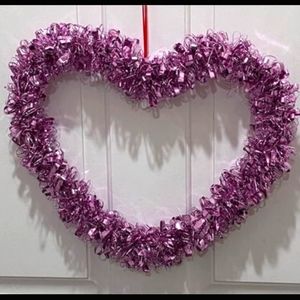 💜 Large Tinsel Heart Wreath Valentine’s Day Wall Door Decor • Lavender 13.4”